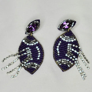 Football w/ Rhinestone Fringe Seed Bead Earrings