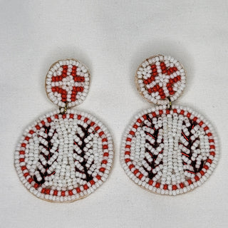 Baseball Round Seed Bead Earrings