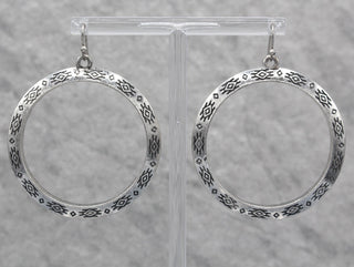 0263 R1-186 WESTERN TEXTURE ENGRAVED SILVER HOOP Earrings