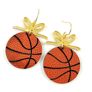 Basketball with Bow Acrylic Earrings