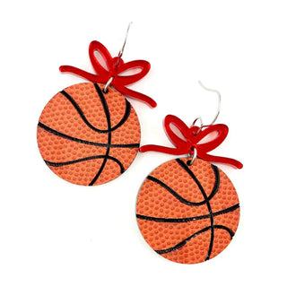 Basketball with Bow Acrylic Earrings