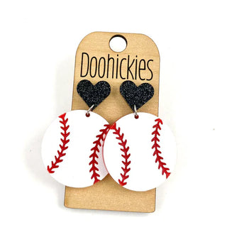 Baseball with Heart Dangle Earrings