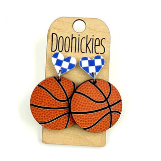 Basketball with Checkered Heart Dangle Earrings