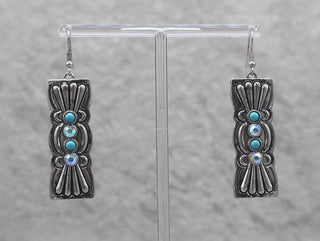 0646 H103 SILVER WESTERN Earrings WITH TURQ AND CRY STONES