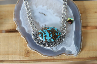 0969 HH130 TURQUOISE WESTERN LARGE STONE NECKLACE W/ AB CRYS