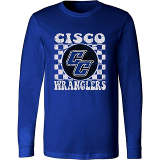 Cisco College Wranglers - Checkered Long Sleeve T-Shirt