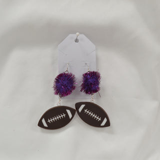 Sparkly Pom with Football Earrings