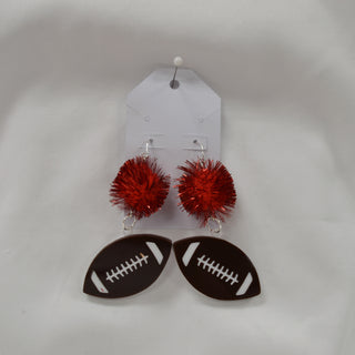 Sparkly Pom with Football Earrings