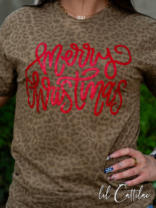Merry Christmas Glitter - Animal Print Christmas Tee