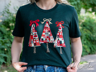 Patterned Trees with Bows - Christmas Tee