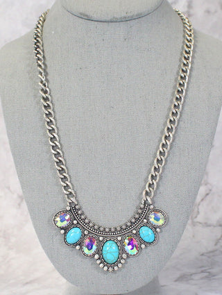 0929 HH118 SILVER WESTERN STATEMENT Necklace