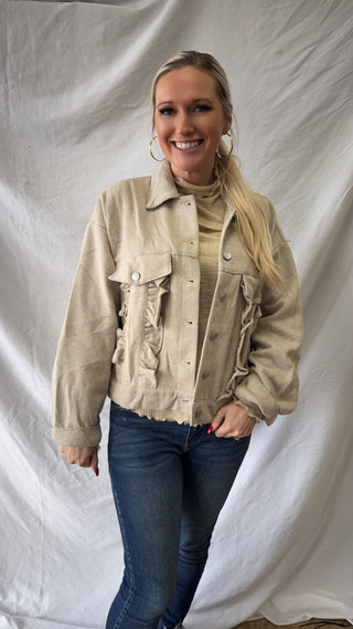 Taupe Ruffle Detail Jacket