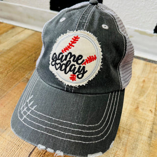 Game Day Baseball Patch Distressed Mesh Cap