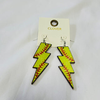 Softball Lightning Bolt Wood Earrings