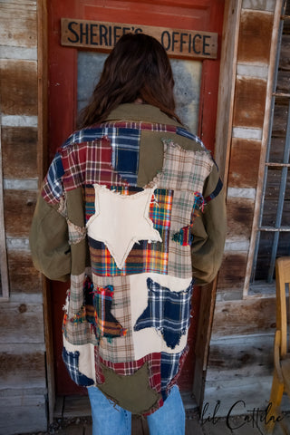 Long Plaid Patched Jacket