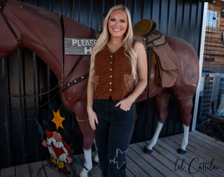 Brown Boot Stitch Corduroy Vest