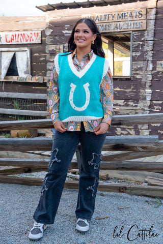 Horseshoe Turquoise Sweater Vest