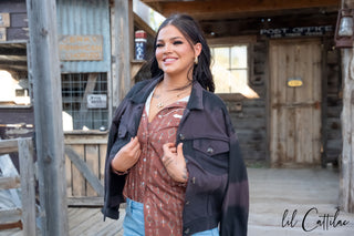 Brown Aztec Western Puff Long-Sleeve Button-Up