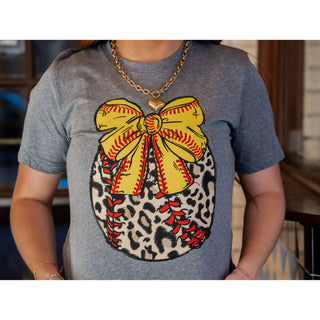 Leopard Softball with Bow - Softball Tee - Lil Cattilac