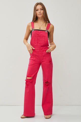 Fuchsia Wide-Leg Front Patch Pocket Overalls