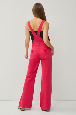 Fuchsia Wide-Leg Front Patch Pocket Overalls