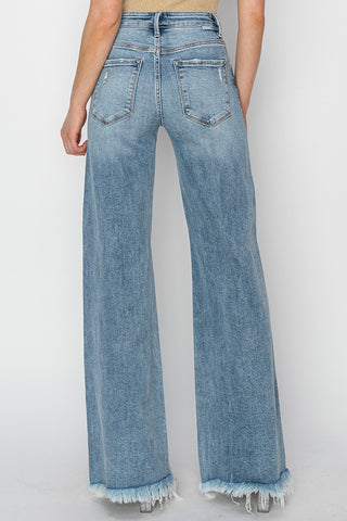 Mid-Rise Wide Leg Button Down Jeans