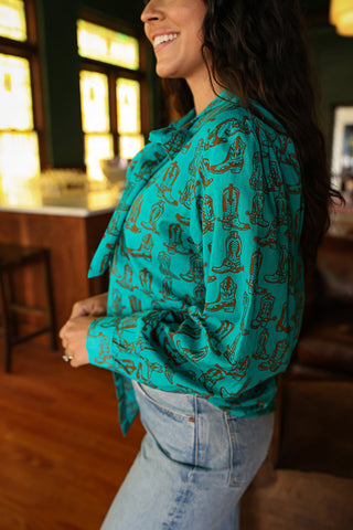 Sadie Boots Bowtie Long-Sleeve Top