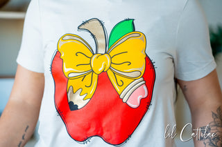 Teacher Apple with Pencil Bow Tee