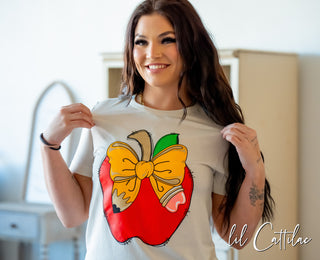 Teacher Apple with Pencil Bow Tee