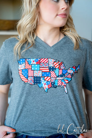 Patchwork USA - V-Neck Patriotic Tee