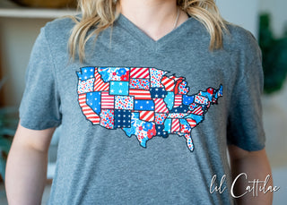 Patchwork USA - V-Neck Patriotic Tee