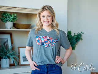 Patchwork USA - V-Neck Patriotic Tee