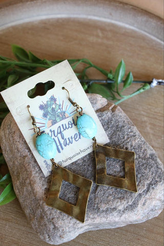 122176 R3-93 BRASS DIAMOND AND TURQUOISE Earrings