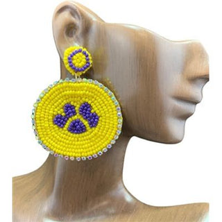 Circle with Paw Seed Bead Earrings